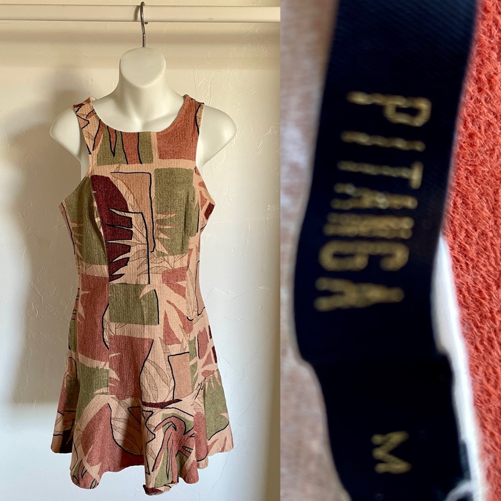 PITANGA Tropical Linen Blend Palms Print Resort DRESS Made in BRAZIL Size Medium